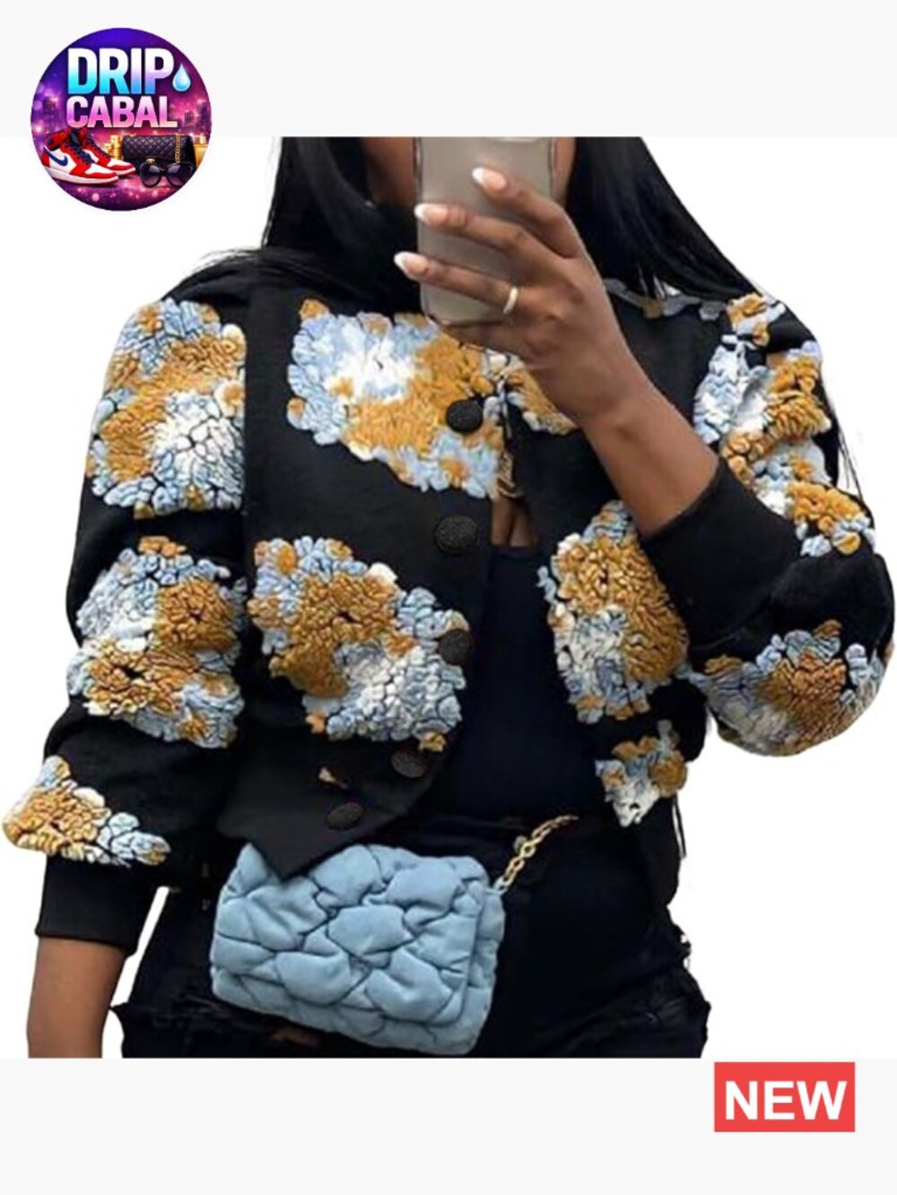 Cropped Floral Print Shacket Jacket Long Sleeve Bomber Coat